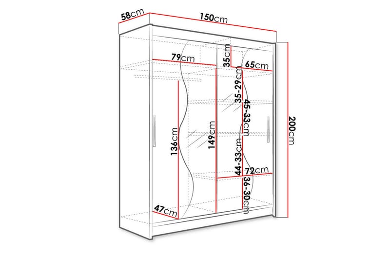 Leila Garderobe med Spejl 150x200 cm - Sort - Opbevaring - Tøjopbevaring - Garderobeskabe