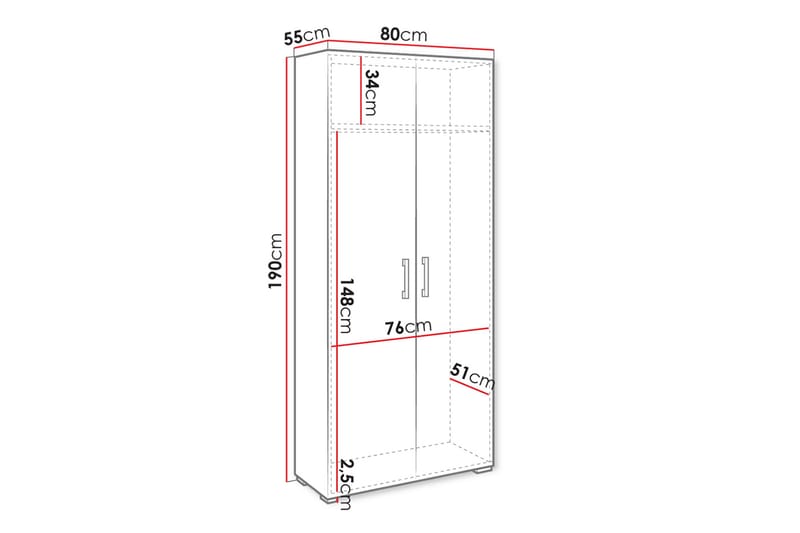 Lindesberg Garderobe 80 cm - Hvid - Opbevaring - Tøjopbevaring - Garderobeskabe