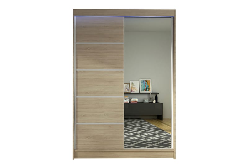 Liverpool Garderobe med Spejl 120x200 cm - Beige - Opbevaring - Tøjopbevaring - Garderobeskabe