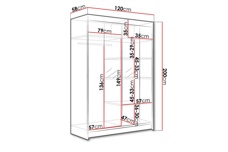 Liverpool Garderobe med Spejl 120x200 cm - Brun/Hvid - Opbevaring - Tøjopbevaring - Garderobeskabe