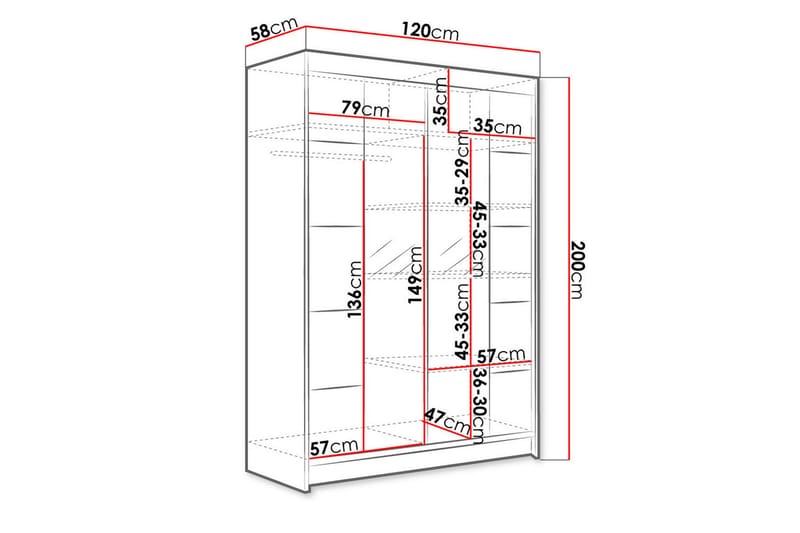 Liverpool Garderobe med Spejl 120x200 cm - Brun/Hvid - Opbevaring - Tøjopbevaring - Garderobeskabe