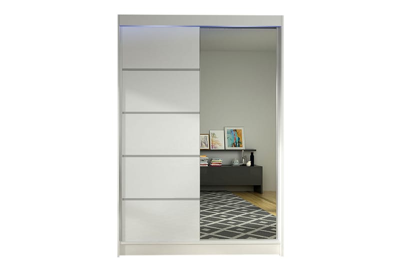 Liverpool Garderobe med Spejl 120x200 cm - Hvid - Opbevaring - Tøjopbevaring - Garderobeskabe