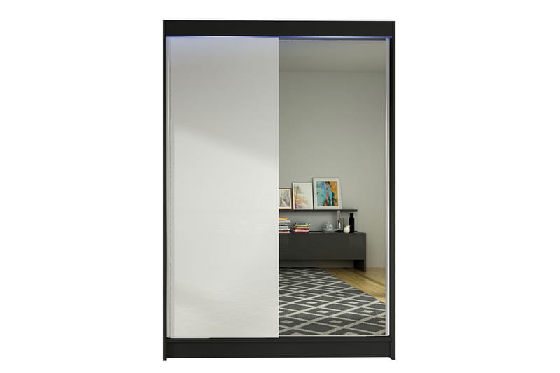 Liverpool Garderobe med Spejl 120x200 cm - Hvid/Sort - Opbevaring - Tøjopbevaring - Garderobeskabe