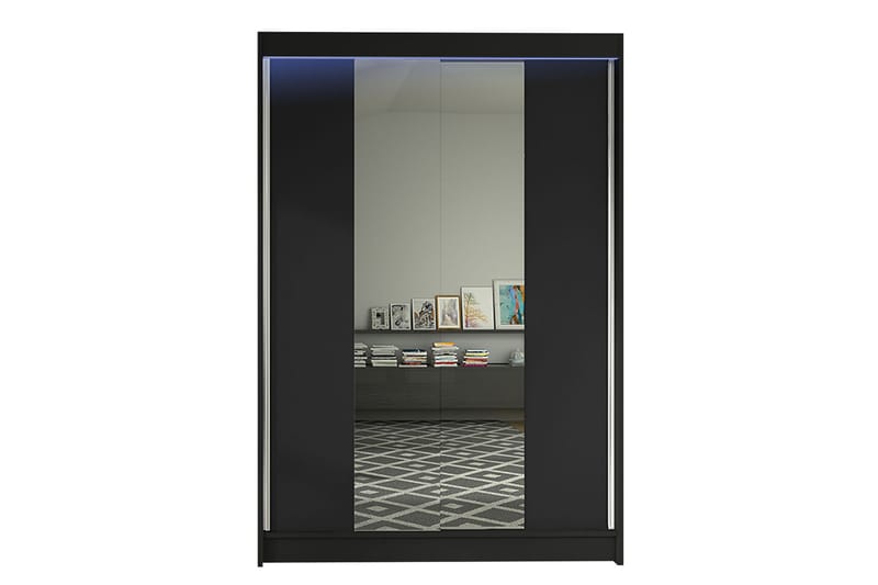 Liverpool Garderobe med Spejl 120x200 cm - Sort - Opbevaring - Tøjopbevaring - Garderobeskabe