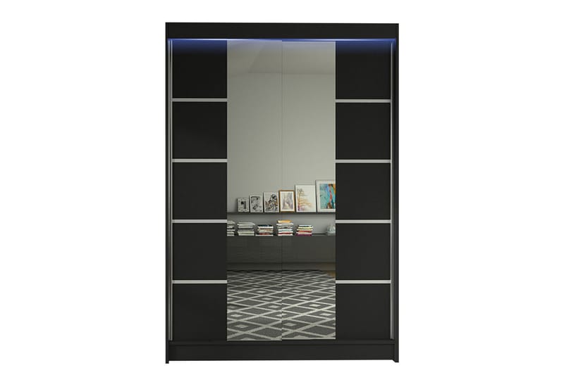 Liverpool Garderobe med Spejl 120x200 cm - Sort - Opbevaring - Tøjopbevaring - Garderobeskabe