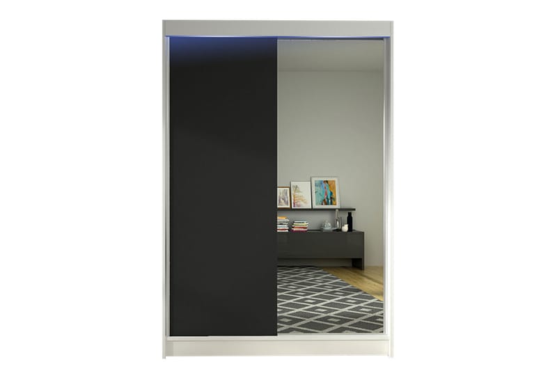 Liverpool Garderobe med Spejl 120x200 cm - Sort/Hvid - Opbevaring - Tøjopbevaring - Garderobeskabe