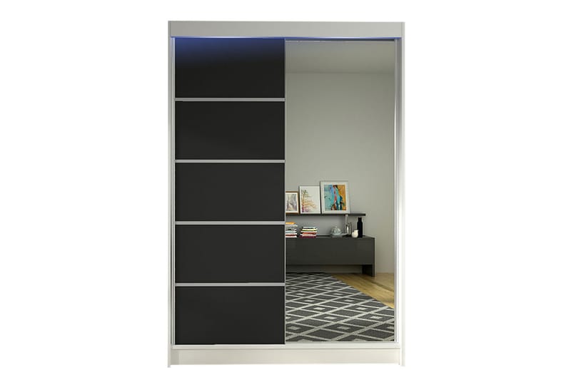 Liverpool Garderobe med Spejl 120x200 cm - Sort/Hvid - Opbevaring - Tøjopbevaring - Garderobeskabe