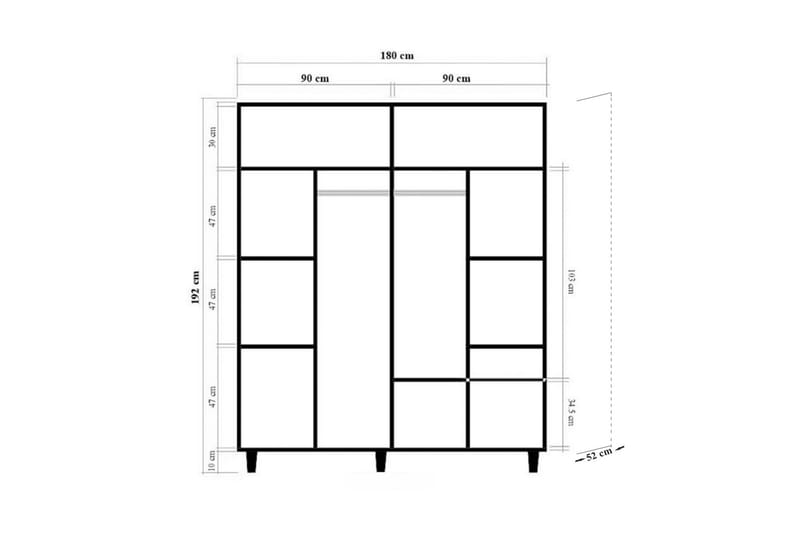 Loni Garderobe 180 cm - Brun - Opbevaring - Tøjopbevaring - Garderobeskabe