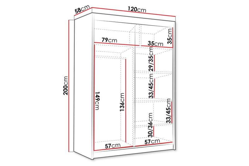 Lungos Garderobe 120x200 cm - Hvid - Opbevaring - Tøjopbevaring - Garderobeskabe