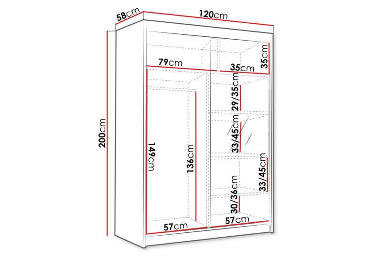 Lungos Garderobe med Spejl 120x200 cm - Beige - Opbevaring - Tøjopbevaring - Garderobeskabe