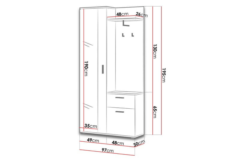 Lux garderobe 97x30x195 cm - Opbevaring - Tøjopbevaring - Garderobeskabe