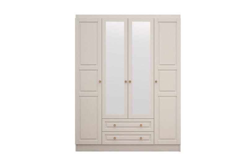 Mareo Garderobe med Spejl 140x186 cm - Hvid - Opbevaring - Tøjopbevaring - Garderobeskabe