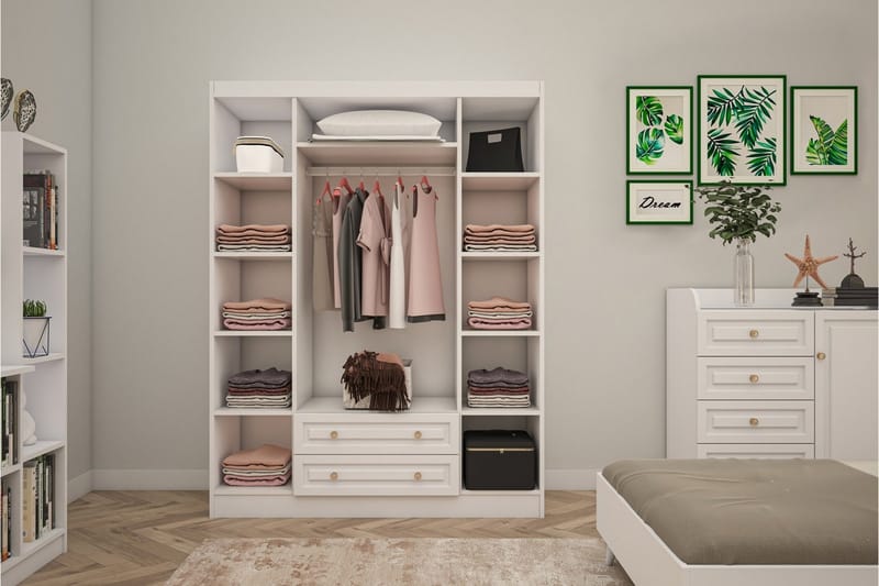 Mareo Garderobe med Spejl 140x186 cm - Hvid - Opbevaring - Tøjopbevaring - Garderobeskabe