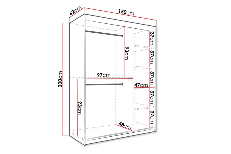 Marmuria Garderobe 150 cm Marmormønster - Hvid/Guld - Opbevaring - Tøjopbevaring - Garderobeskabe