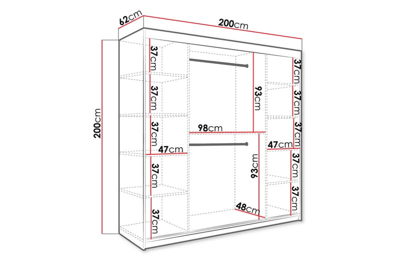 Marmuria Garderobe med Spejl 200 cm Marmormønster - Sort/Hvid/Guld - Opbevaring - Tøjopbevaring - Garderobeskabe