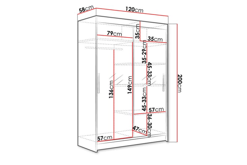 Miami garderobe 120x58x200 cm - Beige / Hvid - Opbevaring - Tøjopbevaring - Garderobeskabe