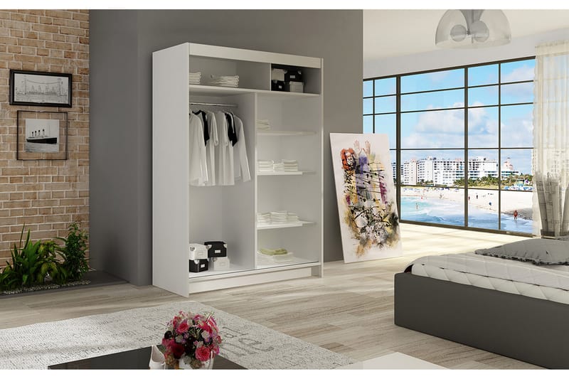 Miami garderobe 120x58x200 cm - Beige - Opbevaring - Tøjopbevaring - Garderobeskabe