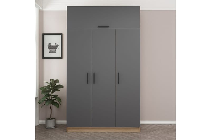 Minar Garderobe 135 cm - Grå/Brun - Opbevaring - Tøjopbevaring - Garderobeskabe