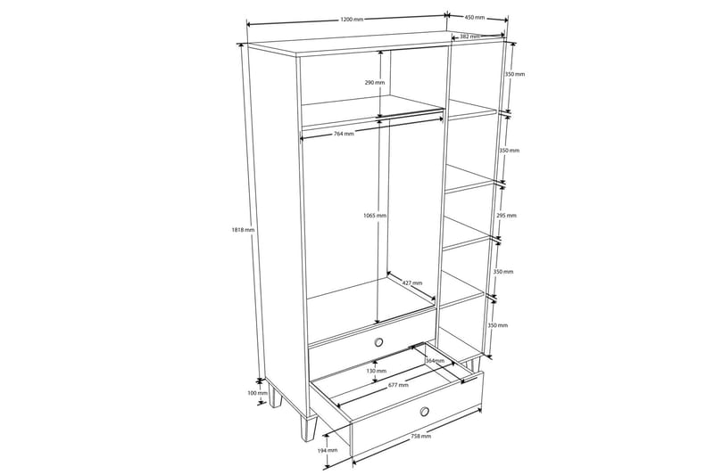 Mojon Garderobe 120x191,8 cm - Eg/Hvid - Opbevaring - Tøjopbevaring - Garderobeskabe