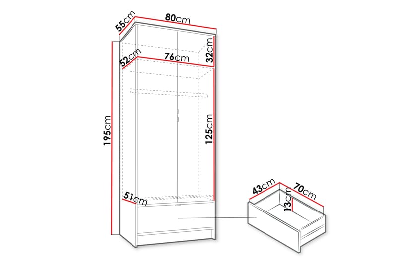 Munkedal Garderobe 80 cm - Hvid - Opbevaring - Tøjopbevaring - Garderobeskabe