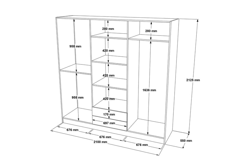 Nagisa Garderobe 210 cm - Valnød finér - Opbevaring - Tøjopbevaring - Garderobeskabe