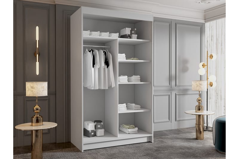 Narbonne Garderobe med Speil 100x200 cm - Beige - Opbevaring - Tøjopbevaring - Garderobeskabe