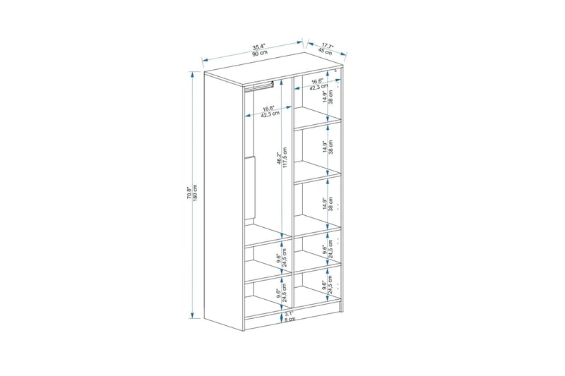 Newra Garderobe 90x180 cm - Hvid - Opbevaring - Tøjopbevaring - Garderobeskabe