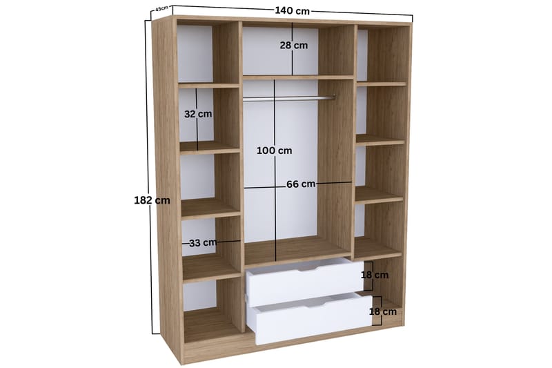 Nordhs Garderobe 170x183 cm - Lysbrun/Hvid - Opbevaring - Tøjopbevaring - Garderobeskabe