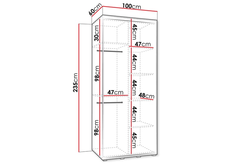 Norrebon Garderobe med Speil 100x235 cm - Beige - Opbevaring - Tøjopbevaring - Garderobeskabe