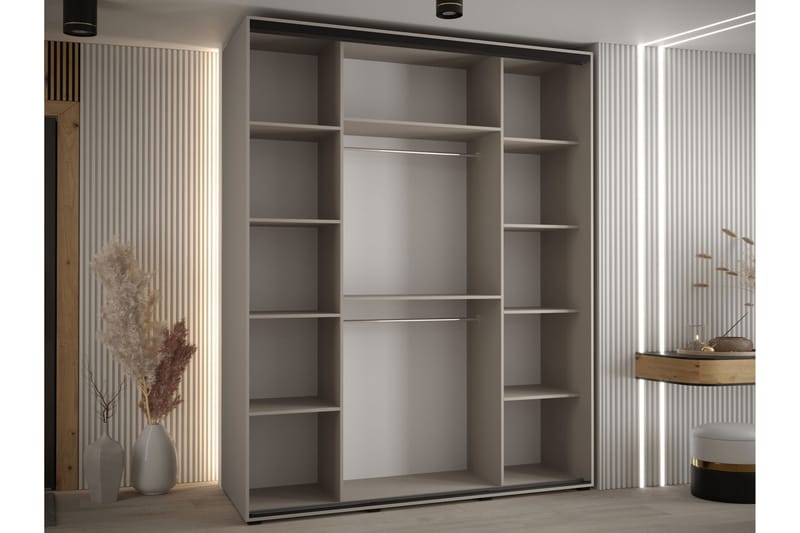 Norrebon Garderobe med Spejl 200x235 cm - Beige - Opbevaring - Tøjopbevaring - Garderobeskabe