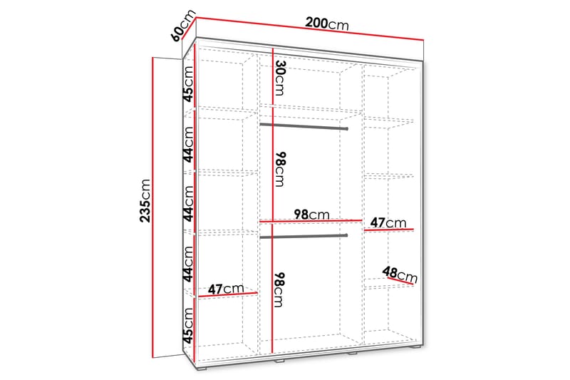 Norrebon Garderobe med Spejl 200x235 cm - Beige - Opbevaring - Tøjopbevaring - Garderobeskabe