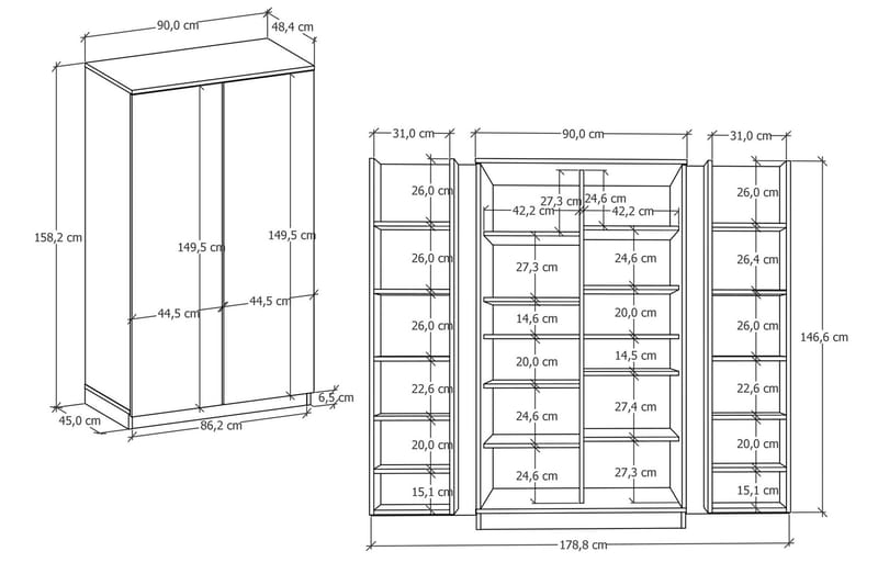 Paose Garderobe 90x158,2 cm - Antracit/Hvid - Opbevaring - Tøjopbevaring - Garderobeskabe