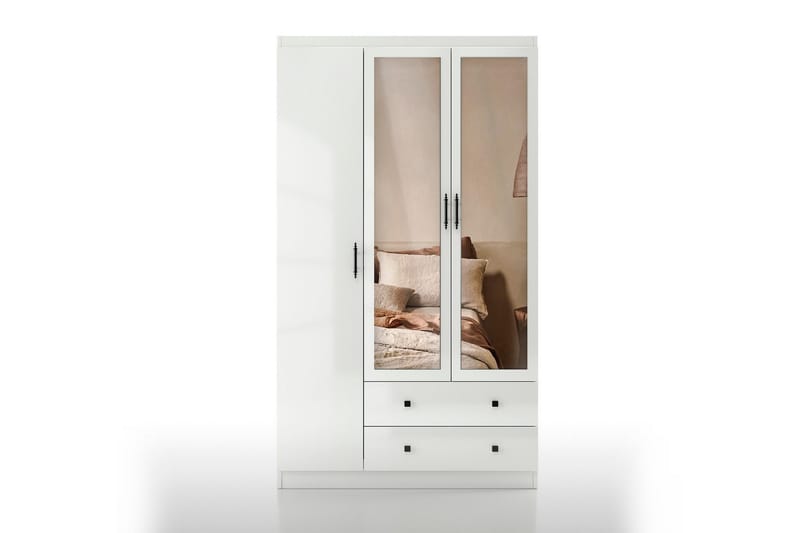 Parvinder Garderobe med Spejl 105x182 cm - Hvid - Opbevaring - Tøjopbevaring - Garderobeskabe