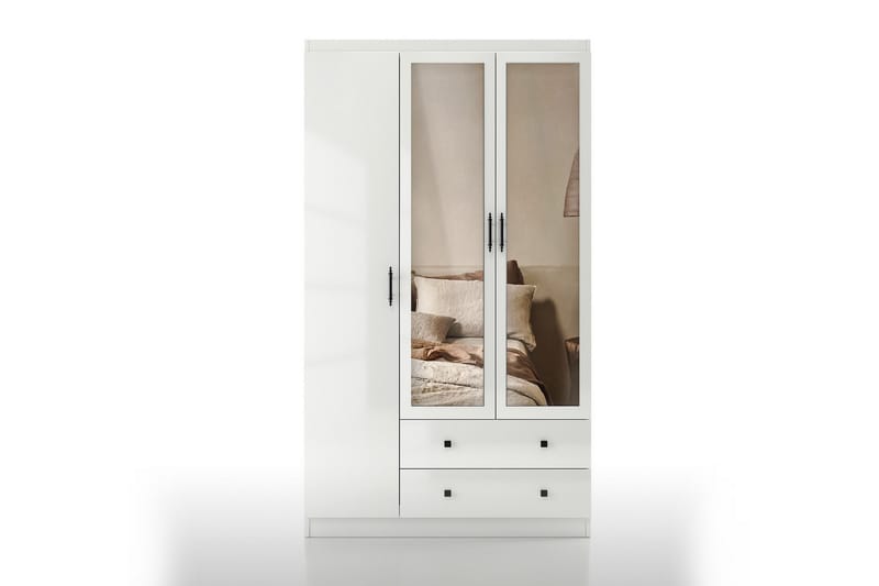 Parvinder Garderobe med Spejl 105x210 cm - Hvid - Opbevaring - Tøjopbevaring - Garderobeskabe