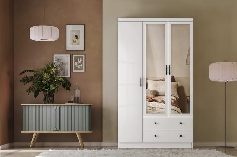 Parvinder Garderobe med Spejl 105x210 cm - Hvid - Opbevaring - Tøjopbevaring - Garderobeskabe