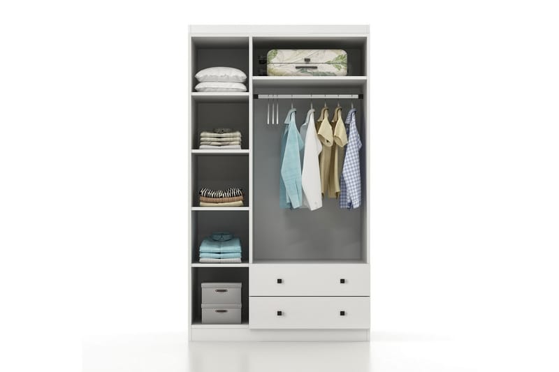 Parvinder Garderobe med Spejl 105x210 cm - Hvid - Opbevaring - Tøjopbevaring - Garderobeskabe