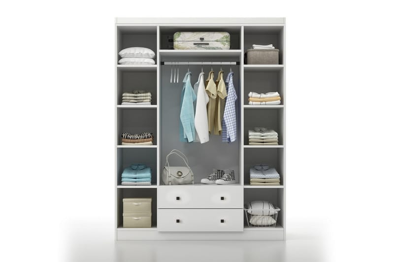 Parvinder Garderobe med Spejl 140x210 cm - Hvid - Opbevaring - Tøjopbevaring - Garderobeskabe