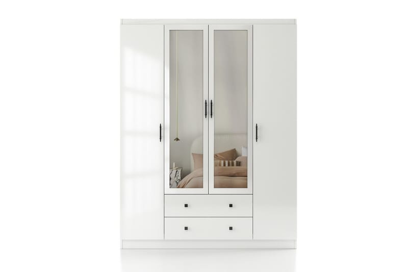 Parvinder Garderobe med Spejl 140x210 cm - Hvid - Opbevaring - Tøjopbevaring - Garderobeskabe