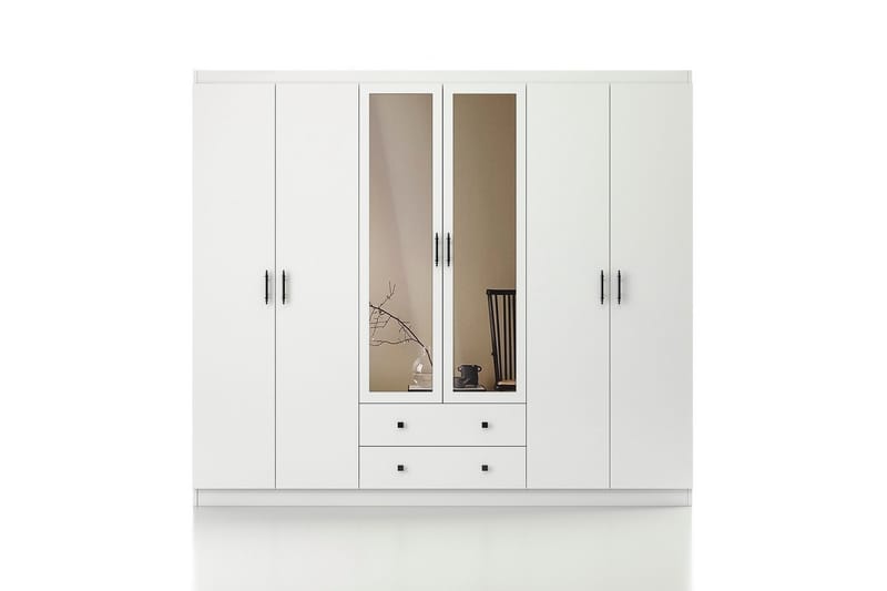 Parvinder Garderobe med Spejl 210x186 cm - Hvid - Opbevaring - Tøjopbevaring - Garderobeskabe