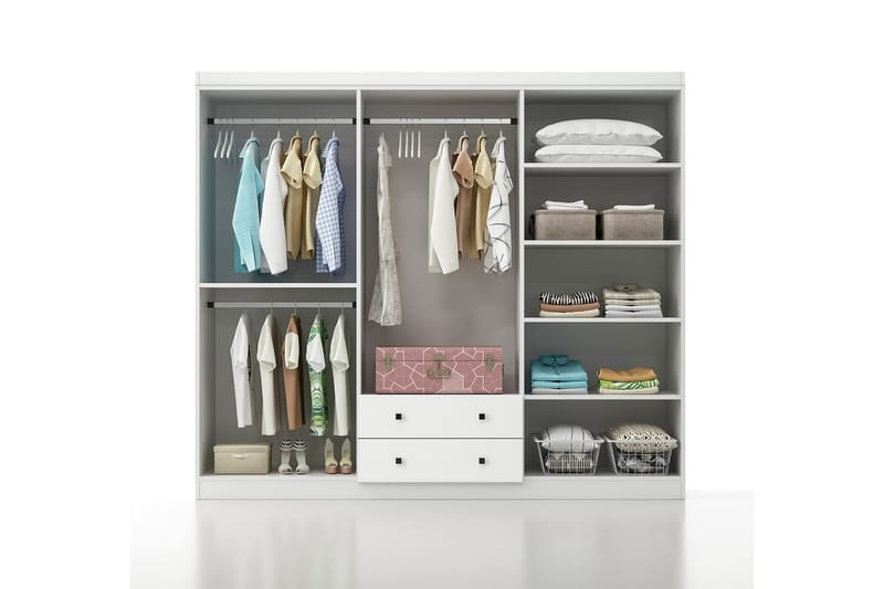 Parvinder Garderobe med Spejl 210x186 cm - Hvid - Opbevaring - Tøjopbevaring - Garderobeskabe