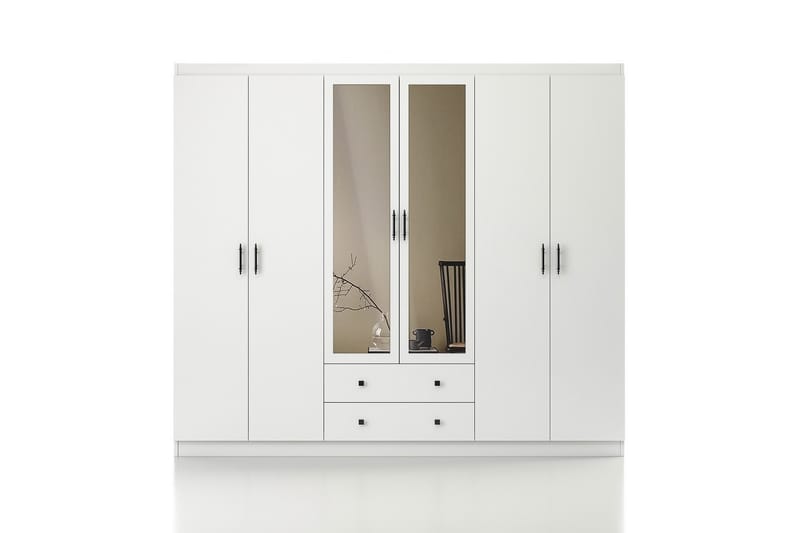 Parvinder Garderobe med Spejl 210x210 cm - Hvid - Opbevaring - Tøjopbevaring - Garderobeskabe