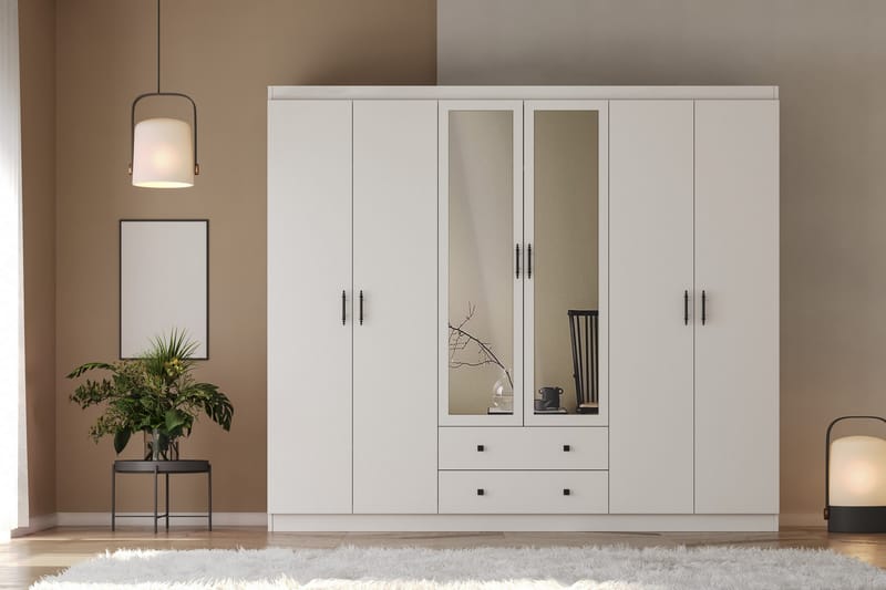 Parvinder Garderobe med Spejl 210x210 cm - Hvid - Opbevaring - Tøjopbevaring - Garderobeskabe