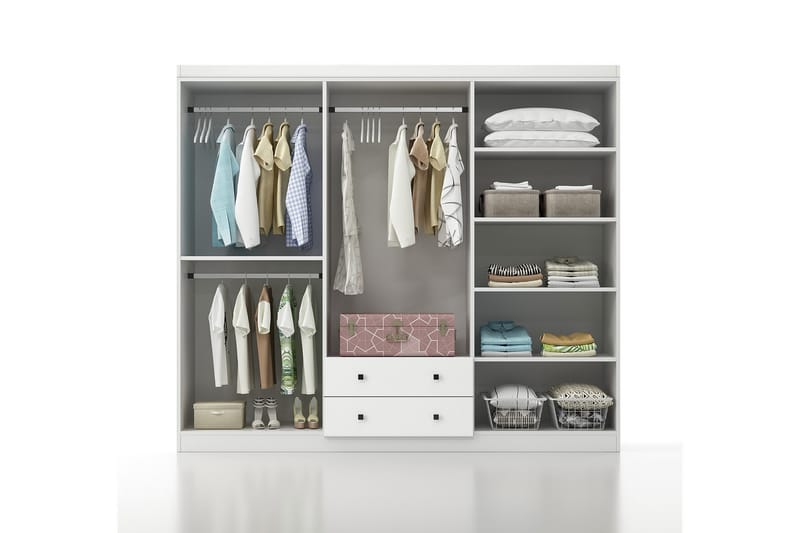 Parvinder Garderobe med Spejl 210x210 cm - Hvid - Opbevaring - Tøjopbevaring - Garderobeskabe