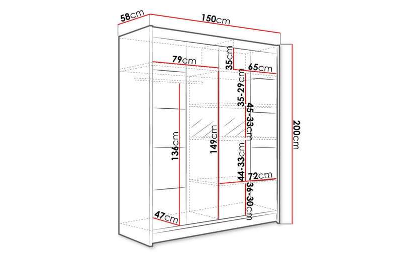 Pickering Garderobe med Speil 150x200 cm - Beige - Opbevaring - Tøjopbevaring - Garderobeskabe