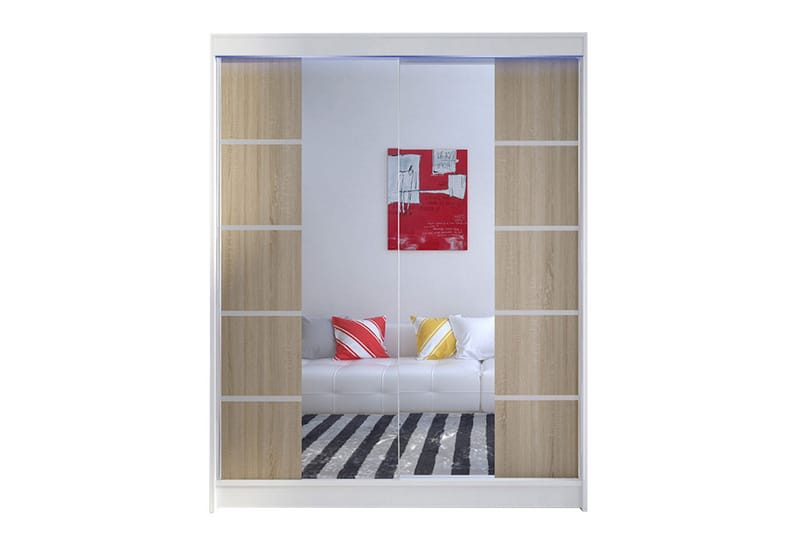 Pickering Garderobe med Spejl 150x200 cm - Brun/Hvid - Opbevaring - Tøjopbevaring - Garderobeskabe