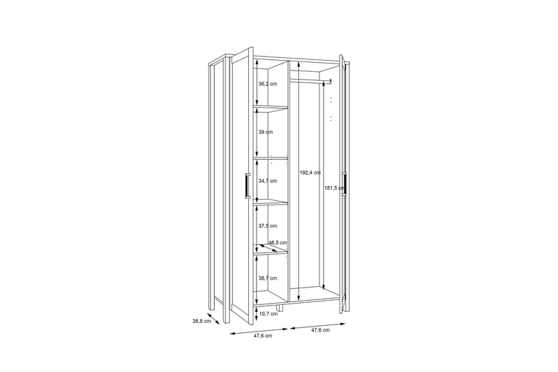 Polykastro Garderobe 52x107 cm - Brun - Opbevaring - Tøjopbevaring - Garderobeskabe