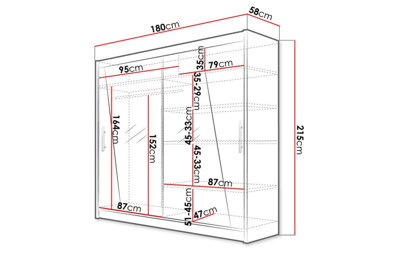 Prag Garderobe med Spejl 180x215 cm - Beige - Opbevaring - Tøjopbevaring - Garderobeskabe