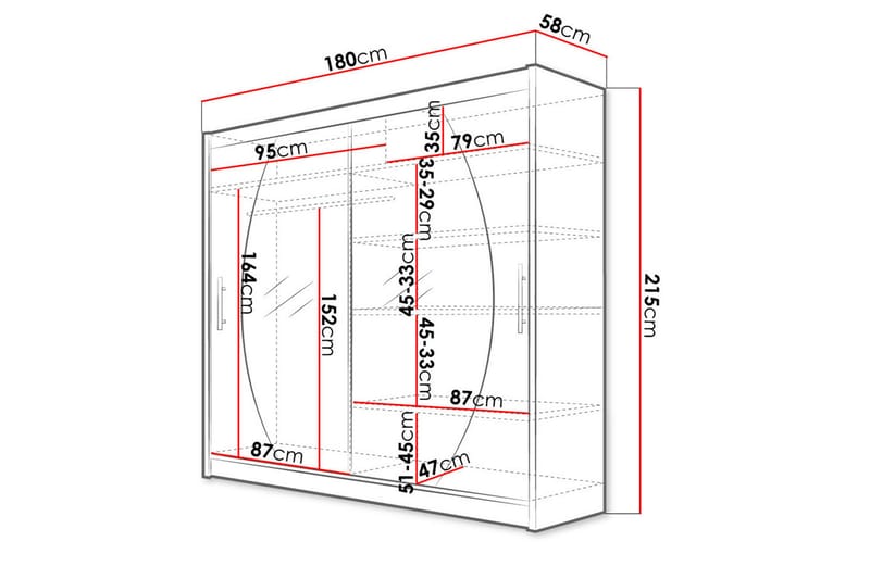 Prag Garderobe med Spejl 180x215 cm - Hvid - Opbevaring - Tøjopbevaring - Garderobeskabe