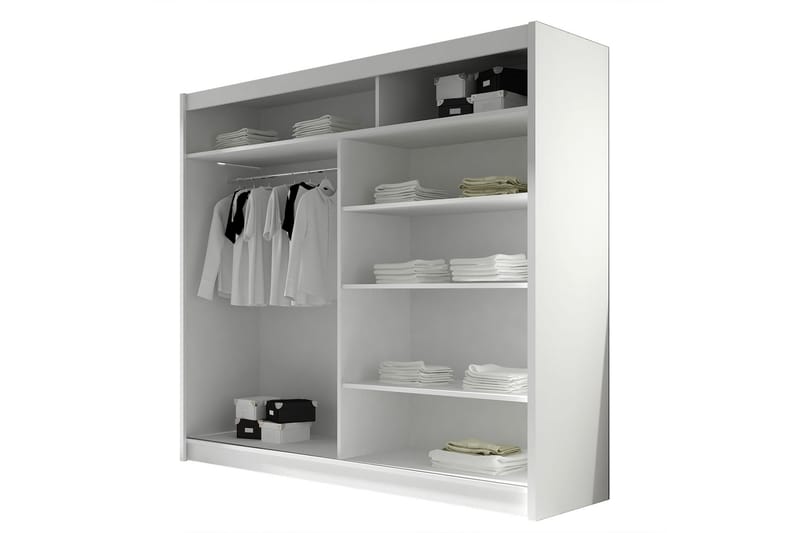 Prag Garderobe med Spejl 180x215 cm - Hvid - Opbevaring - Tøjopbevaring - Garderobeskabe