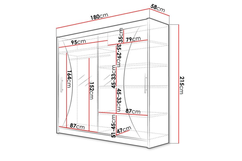 Prag Garderobe med Spejl 180x215 cm - Sort - Opbevaring - Tøjopbevaring - Garderobeskabe